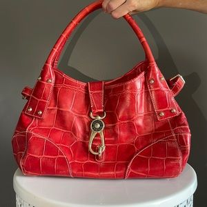 Dooney & Bourke “Sunrise Red” Crocodile Print Leatwhr Satchel Bag